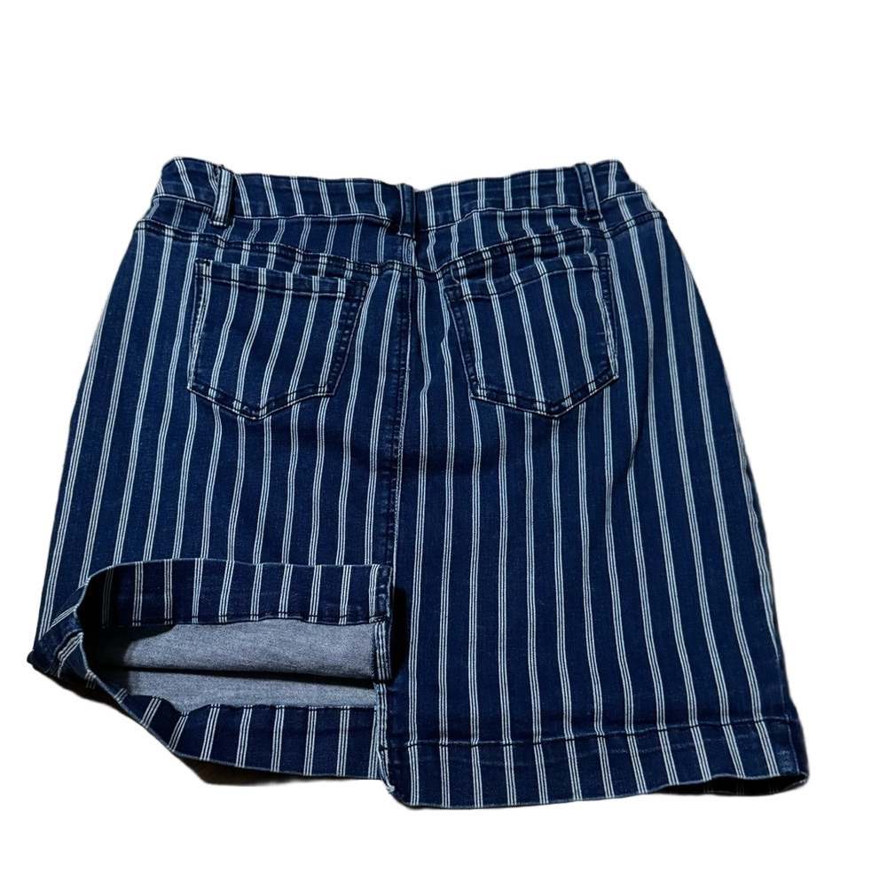 Baccini Navy Striped Denim Skirt Cotton Polyester Rayon Spandex Women Size 6 - Picture 9 of 11